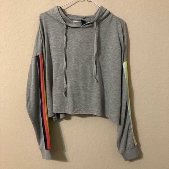 Wild Fable Hoodie Crop Top Stripes Retro Pullover - Picture 2 of 6